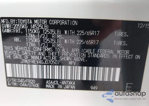 2016 Toyota Rav4 Le z USA, uszkodzony, nr VIN JTMZFREV4GJ070507